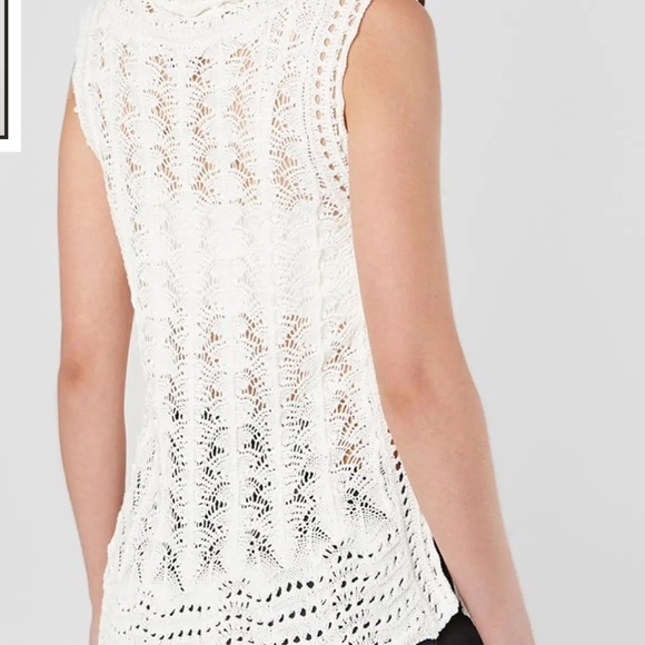 Miss Me Pointelle Crochet Cowl Neck Sweater Tank in Ecru sz small EUC - Picture 7 of 9